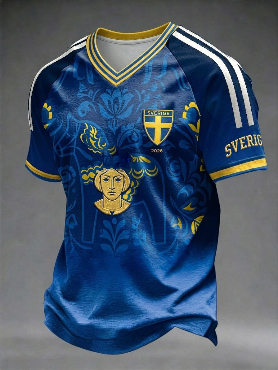 Men's Swedish Football V-Neck Short-Sleeve T-Shirt