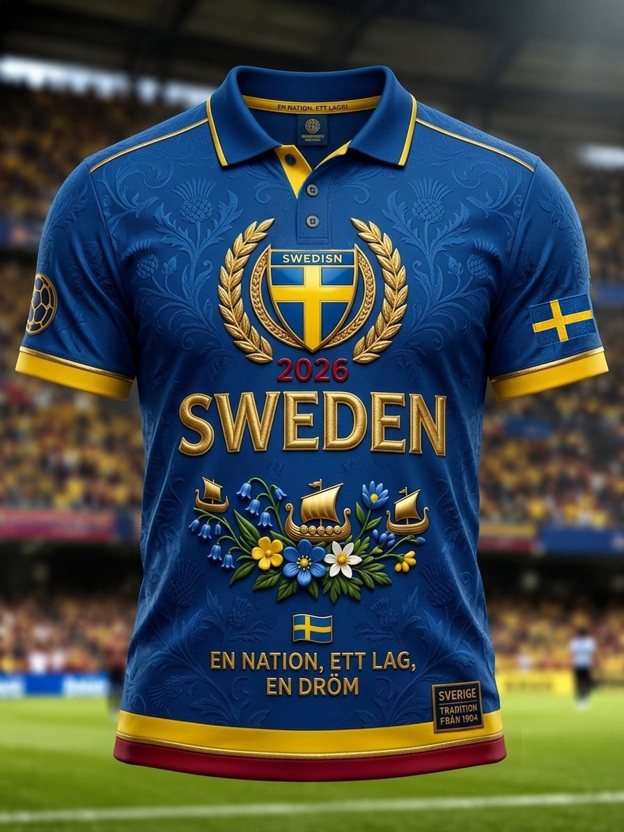 Herrtröja i retrostil med svensk fotbollsmotiv och tryck 2026