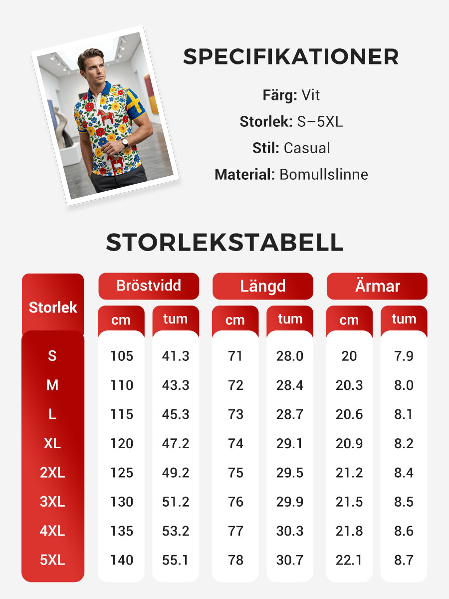 Men's polo shirt with an art print celebrating the Swedish Midsummer festival