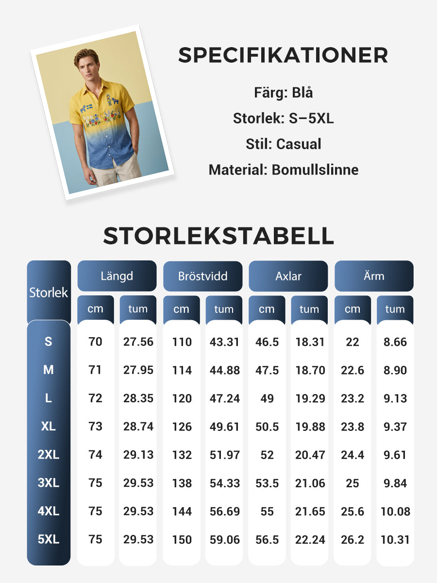 Men's retro Swedish midsummer folk never-fading floral cotton-linen short-sleeved shirt