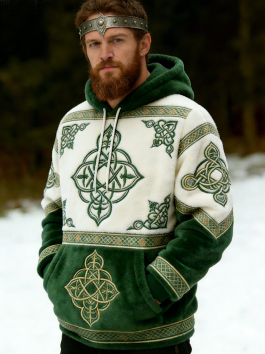 Men's Viking Celtic Art Plush Flannel Hoodie