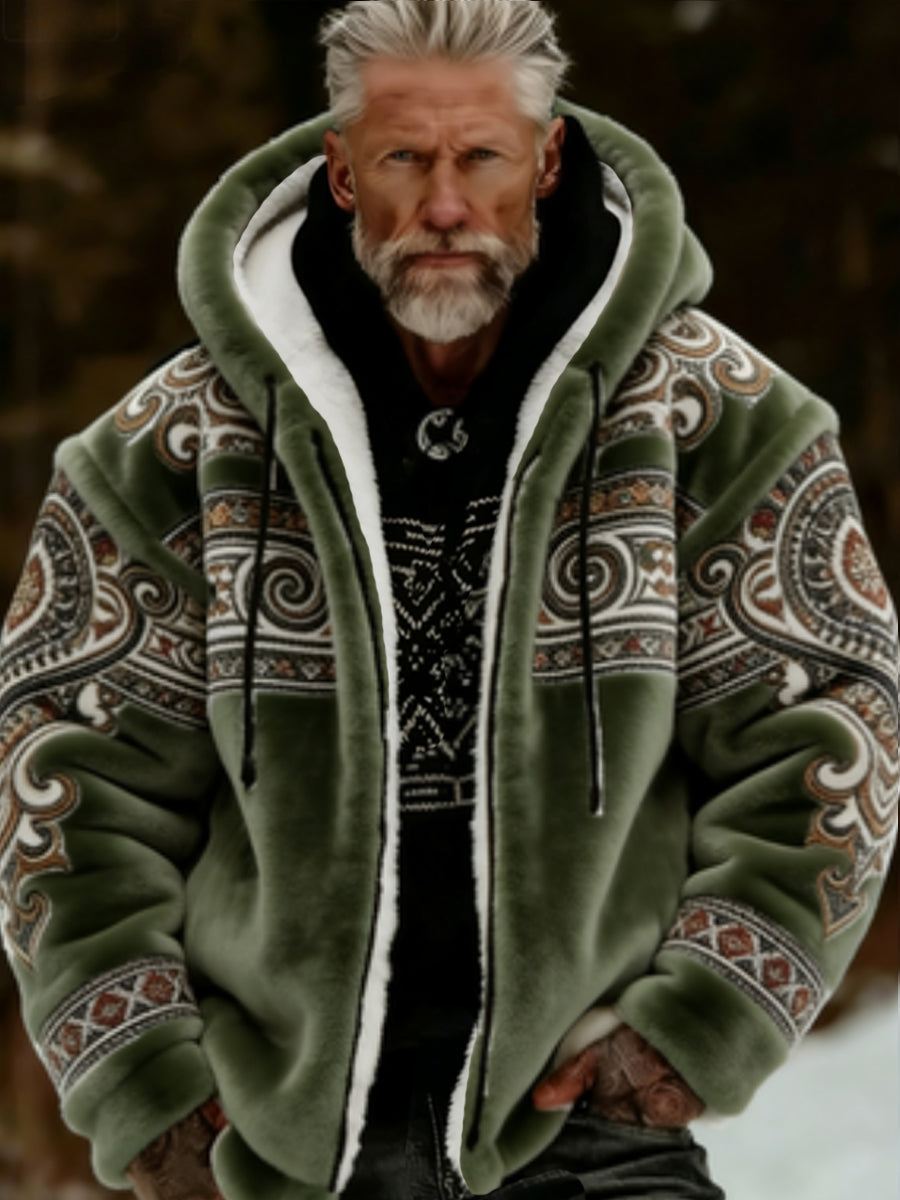 Men's Viking Celtic Art Plush Cozy Warm Zipper Jacket