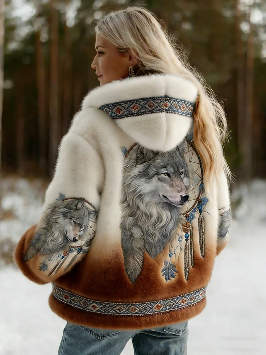 Women's Vintage Viking Celtic Knot Wolf Out Gradient Flannel Jacket