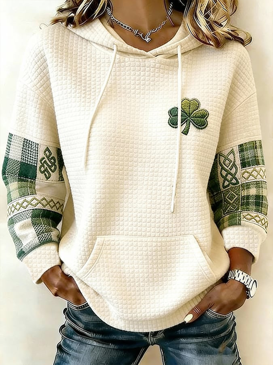 Women's St. Patrick's Day Shamrock Large Size Hooded Sweatshirt