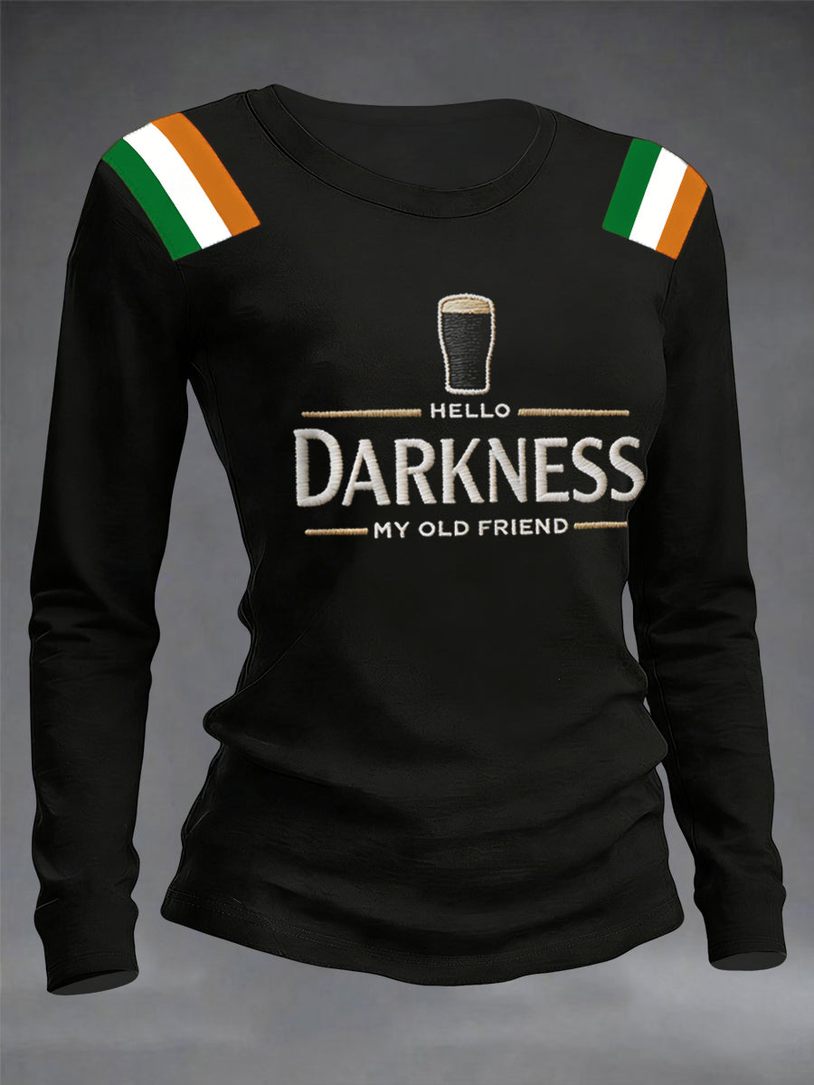 Ladies Hello Darkness My Old Friend Round Neck Long Sleeve T-shirt