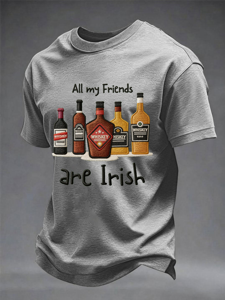 Men's Funny St Patrick's Day All My Friends Are Irish Printed Casual Tee