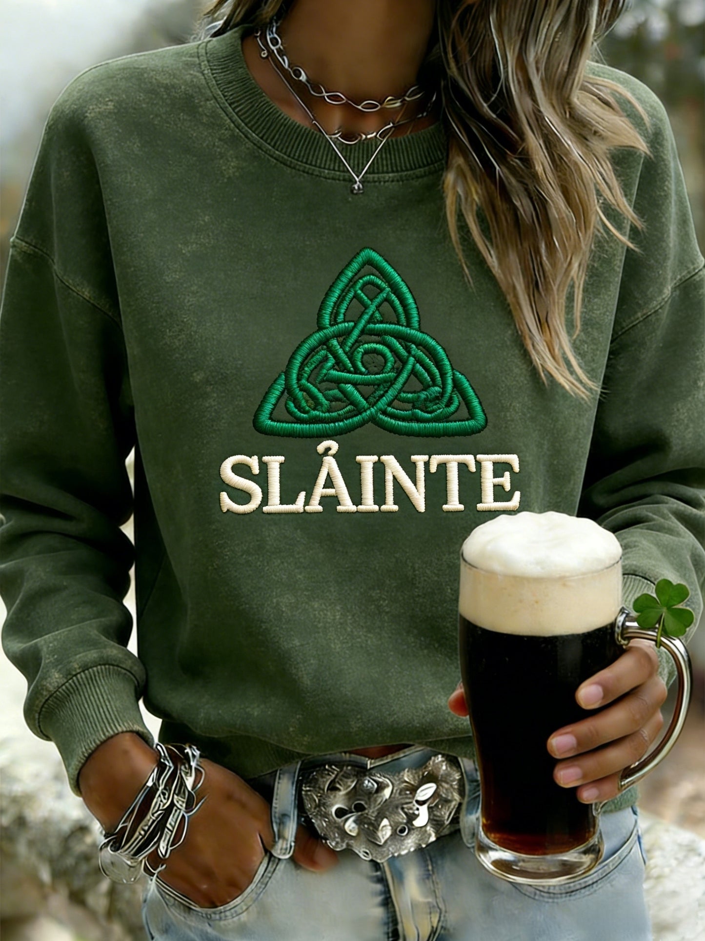 Kvinnors St. Patrick's Day Print Casual Långärm Huska
