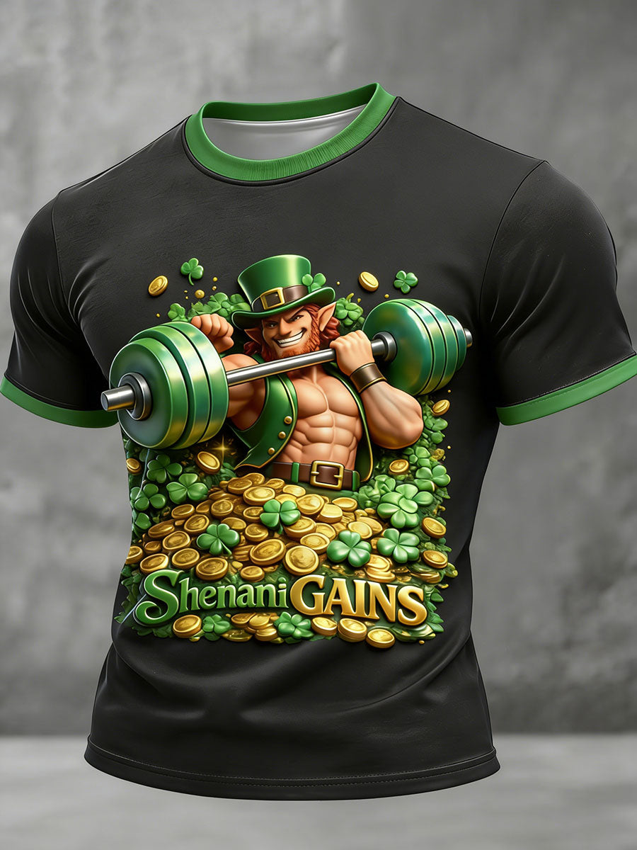 Mäns roliga St.patrick's Day Fitness Lover Printed T-shirt