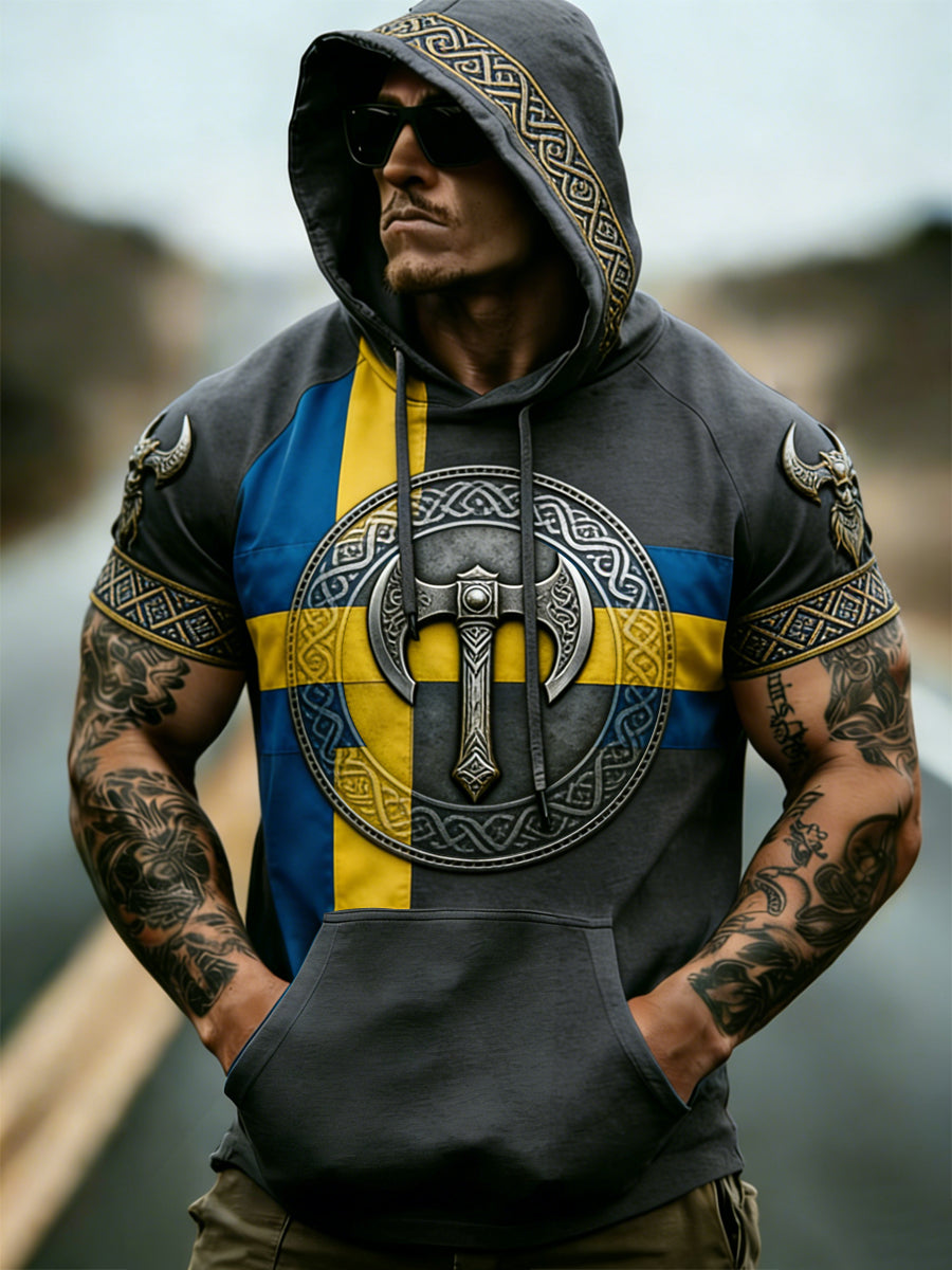 Men's Swedish Viking Style Short Sleeve Hooded Top