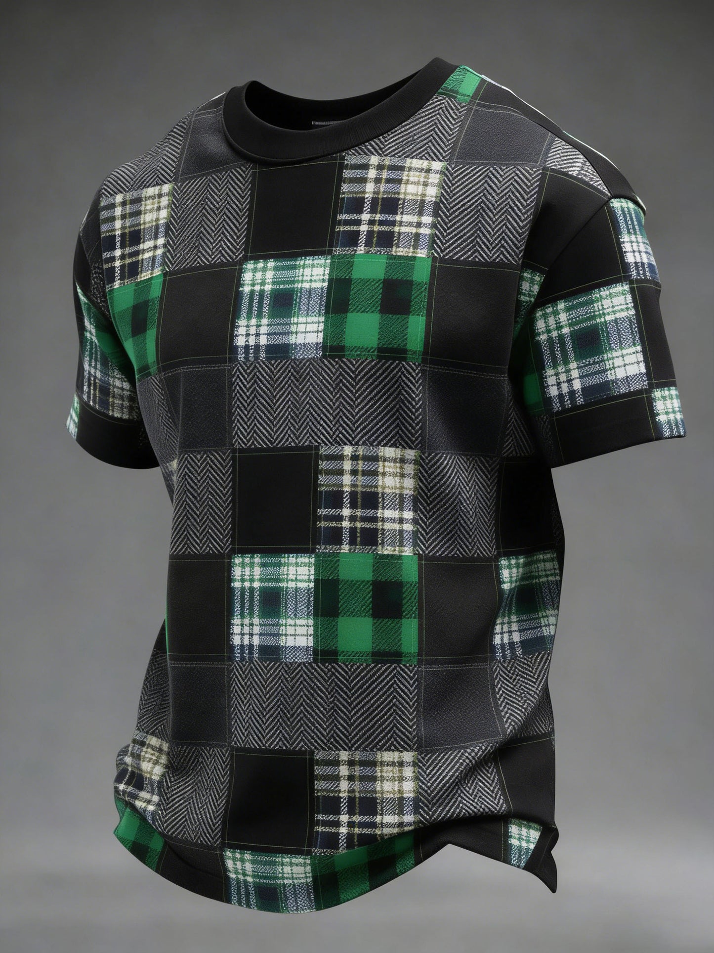 Lord's St. Patrick's Day Tartan Patchwork Printed T-Shirt