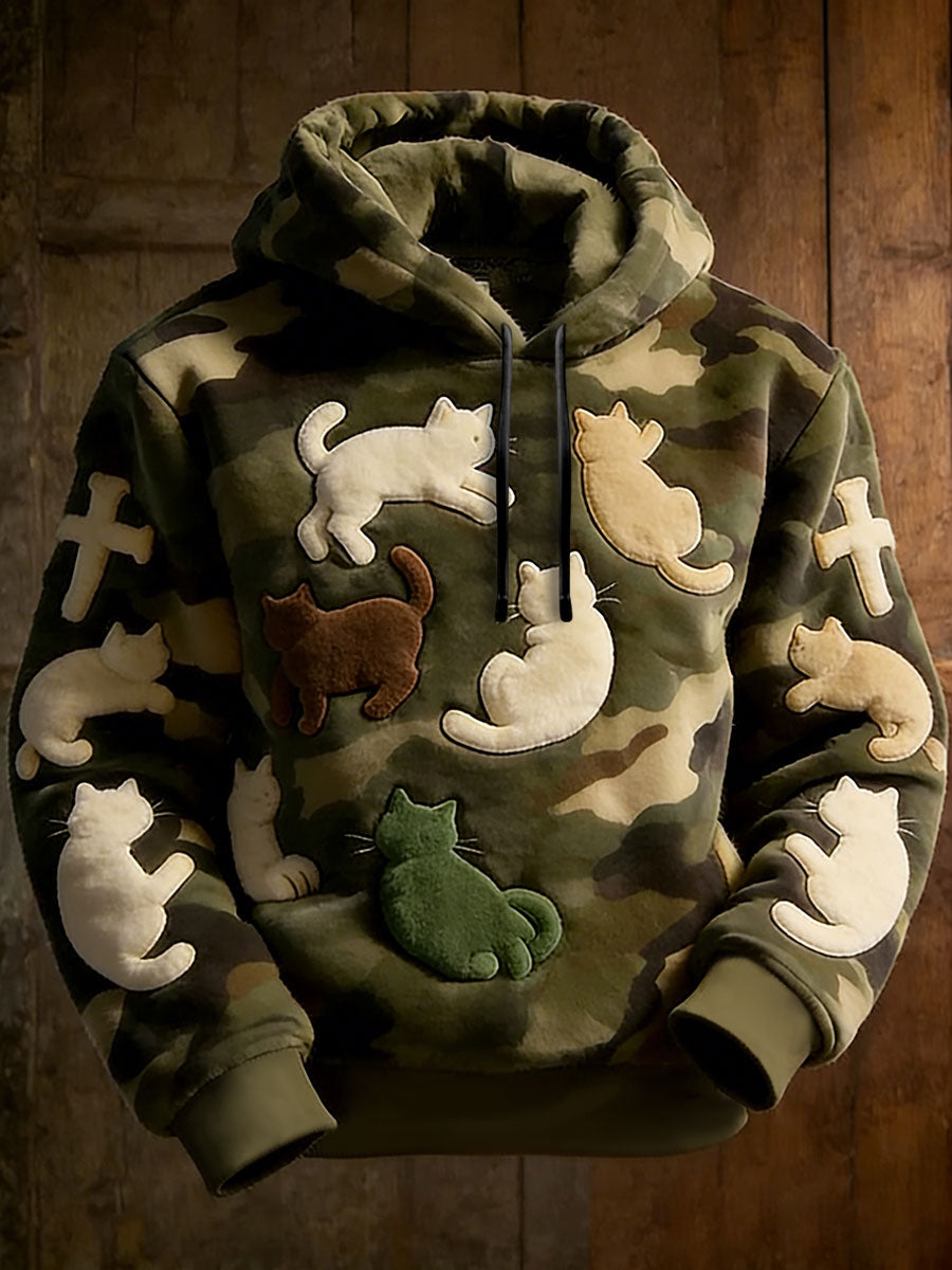 Mäns lustiga camouflage katt Hoodie.