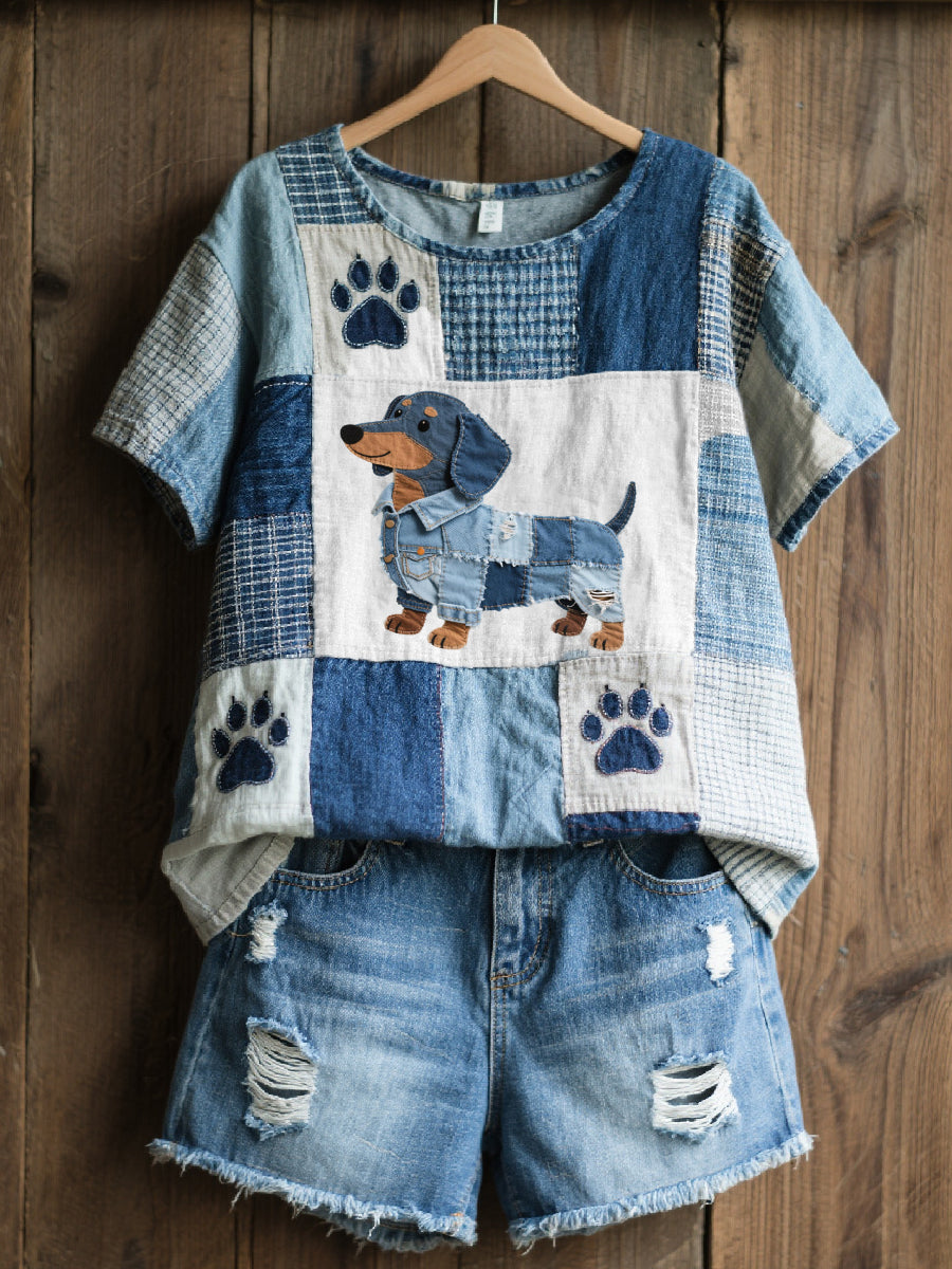 Women's Sweet Dachshund Pattern Print Art Top