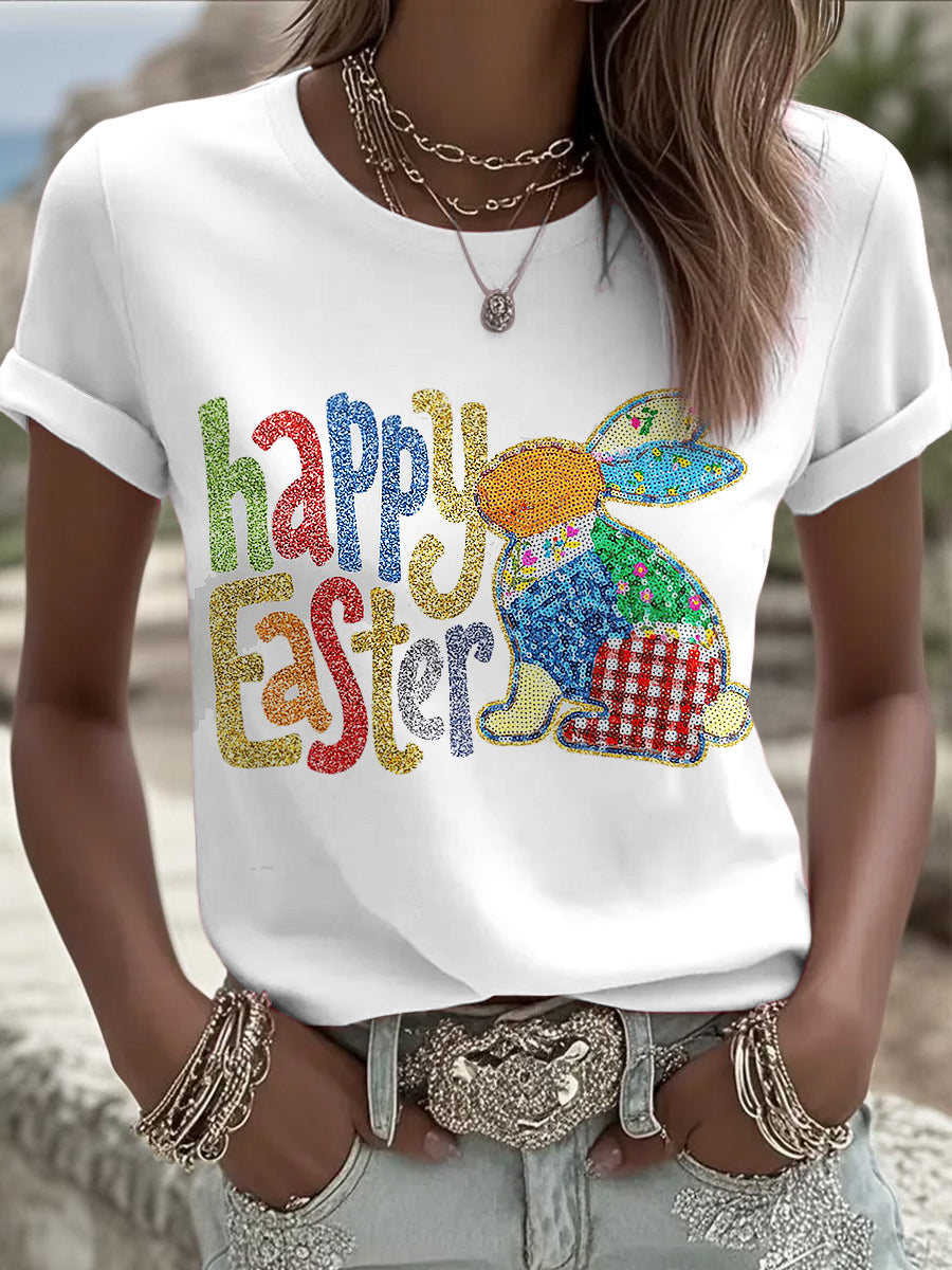 Easter Bunny Animal Printed Vintage Fashion Loose Short-sleeved T-shirt