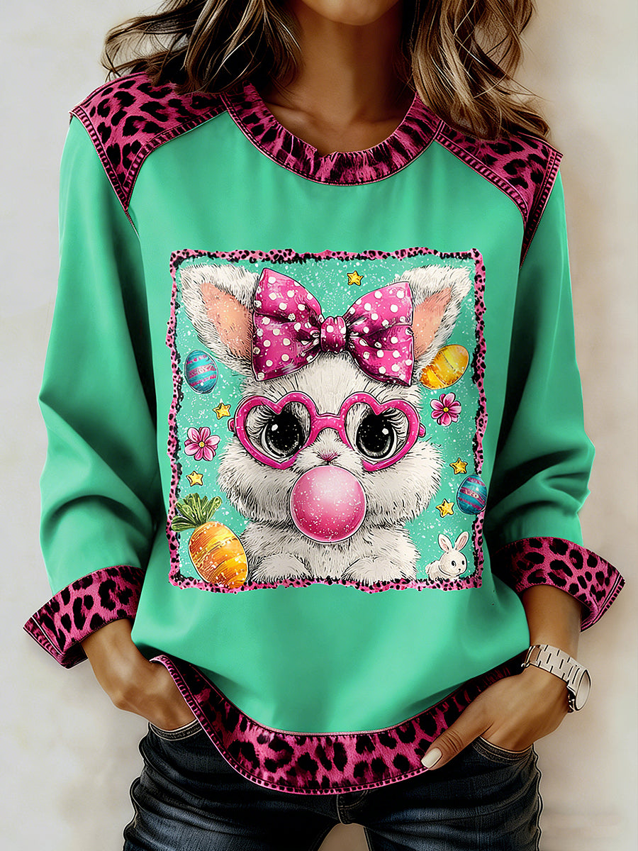 Women's Easter Bunny Animal Printed Collar Long Sleeve Sweatshirt