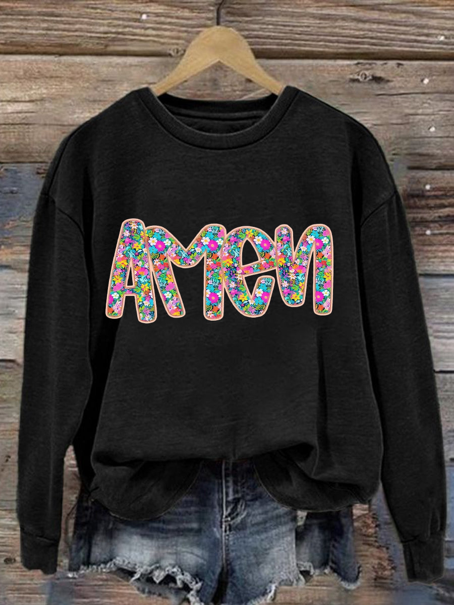 Women's Christian Easter Floral Glitter Amen Sweatshirt