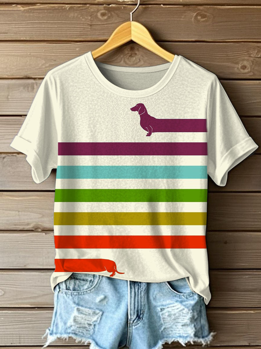 Women's Funny Leaky Dog Print Short Sleeve T-Shirt