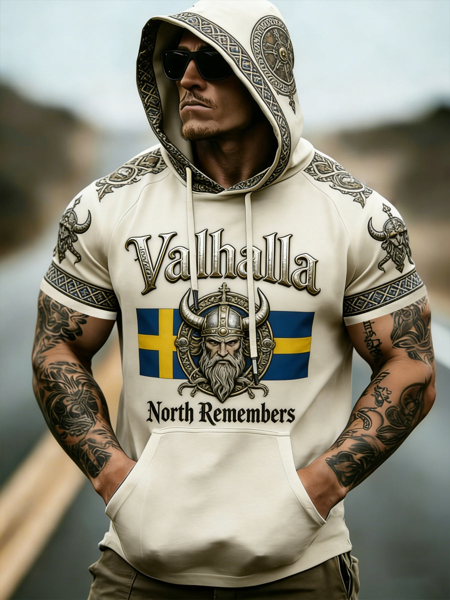 Men's Swedish Viking Style Short Sleeve Hooded Top
