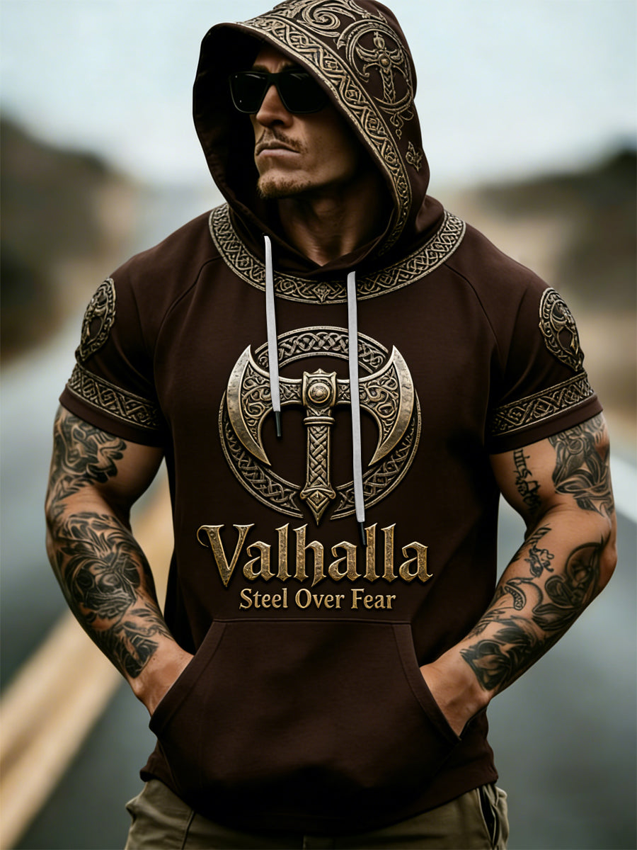 Men's Viking Style Valhalla Short Sleeve Hooded Top