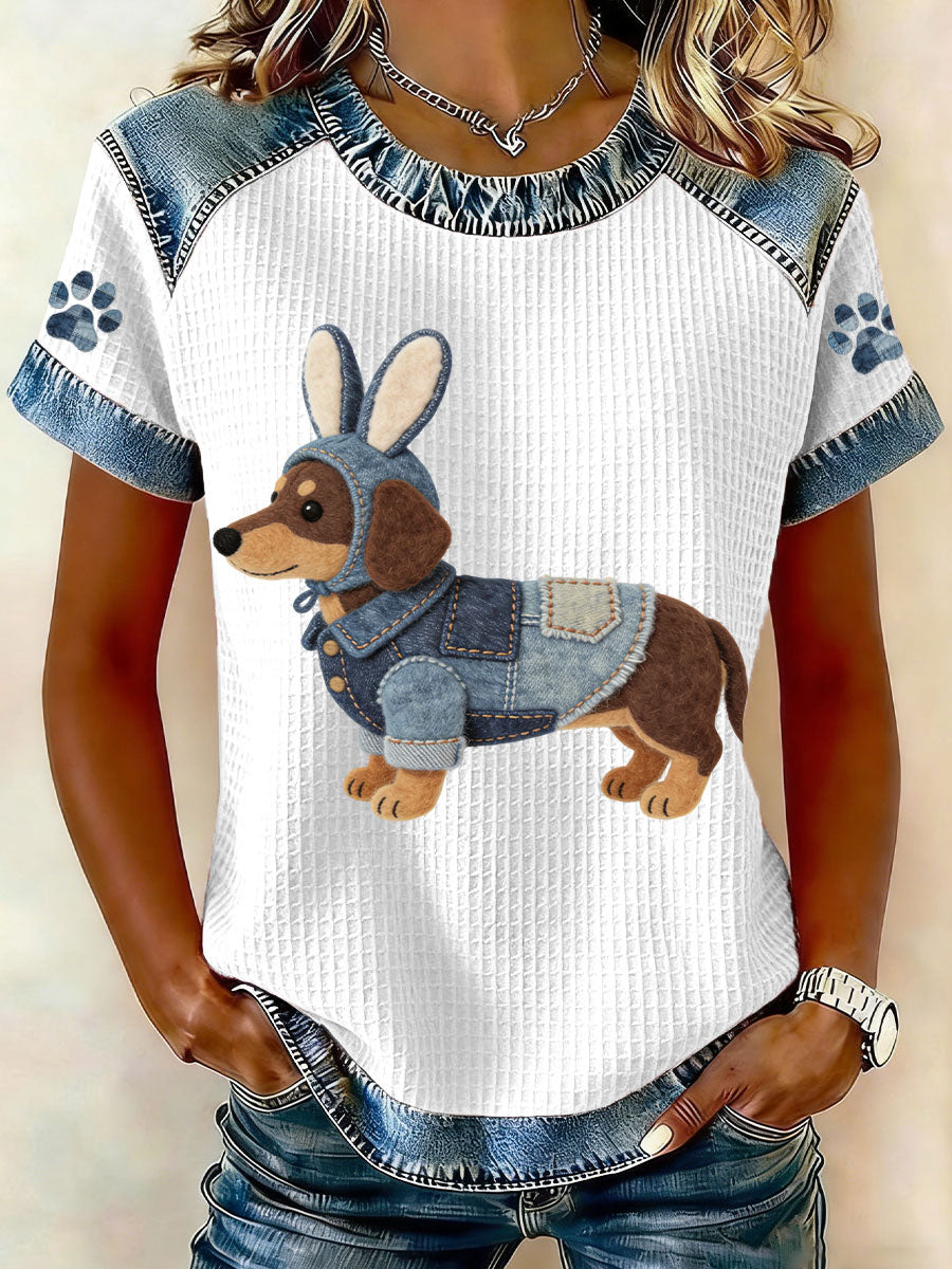 Women's Easter Dachshund Bunny Costume Waffle Top