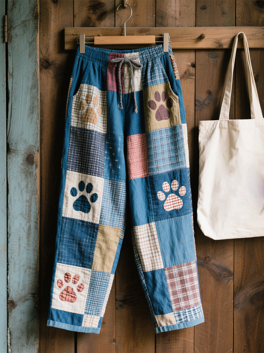 Women's Beautiful Animal Paw Print Pattern Art Linen Trousers