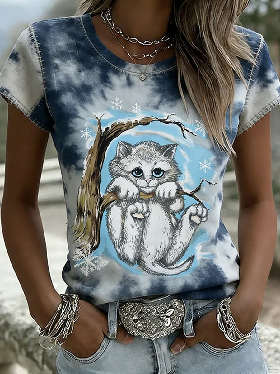 Women Retro Animal Art Print Casual Comfort T-shirt