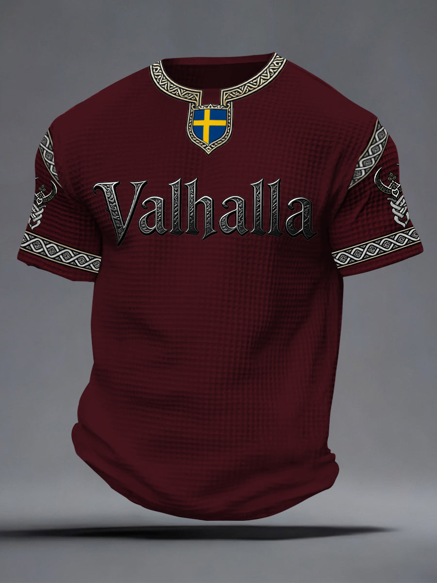 Herrens svenska Viking-stil Valhalla Tryckt våffle T-shirta