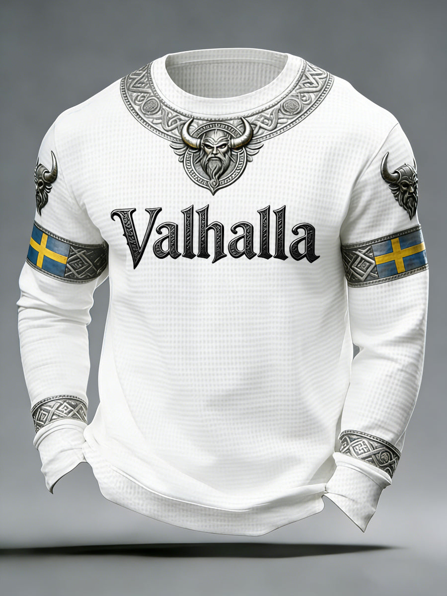 Men's Viking-style sweater with Valhalla pattern and waffle knit