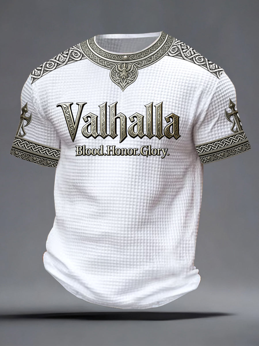 Herrens svenska Viking-stil Valhalla Tryckt våffle T-shirta