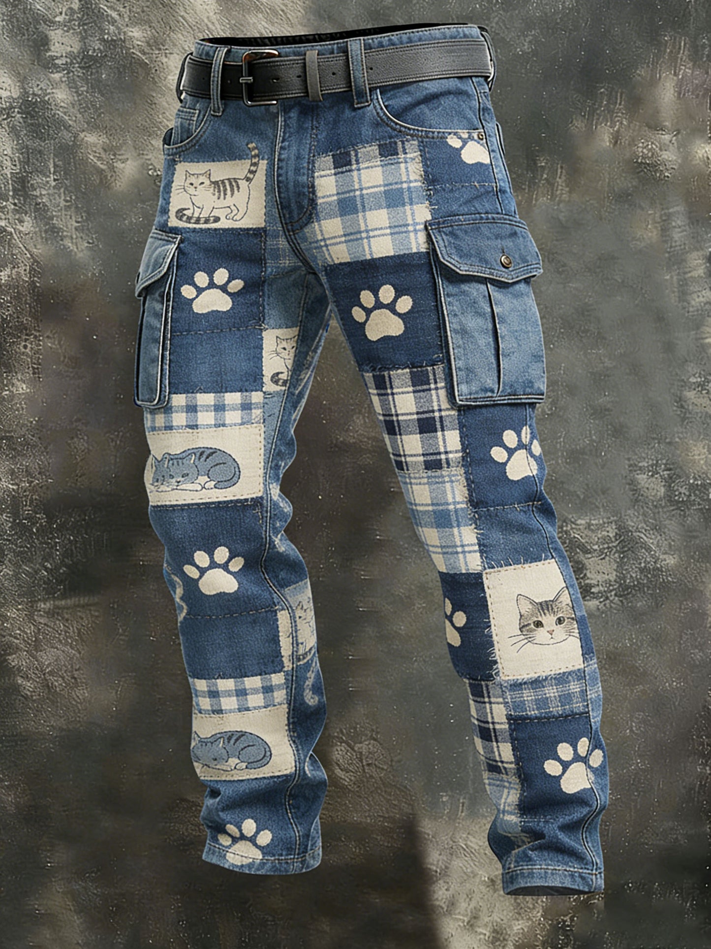 Mäns Vintage Animal Patchwork Print Casual Byxor