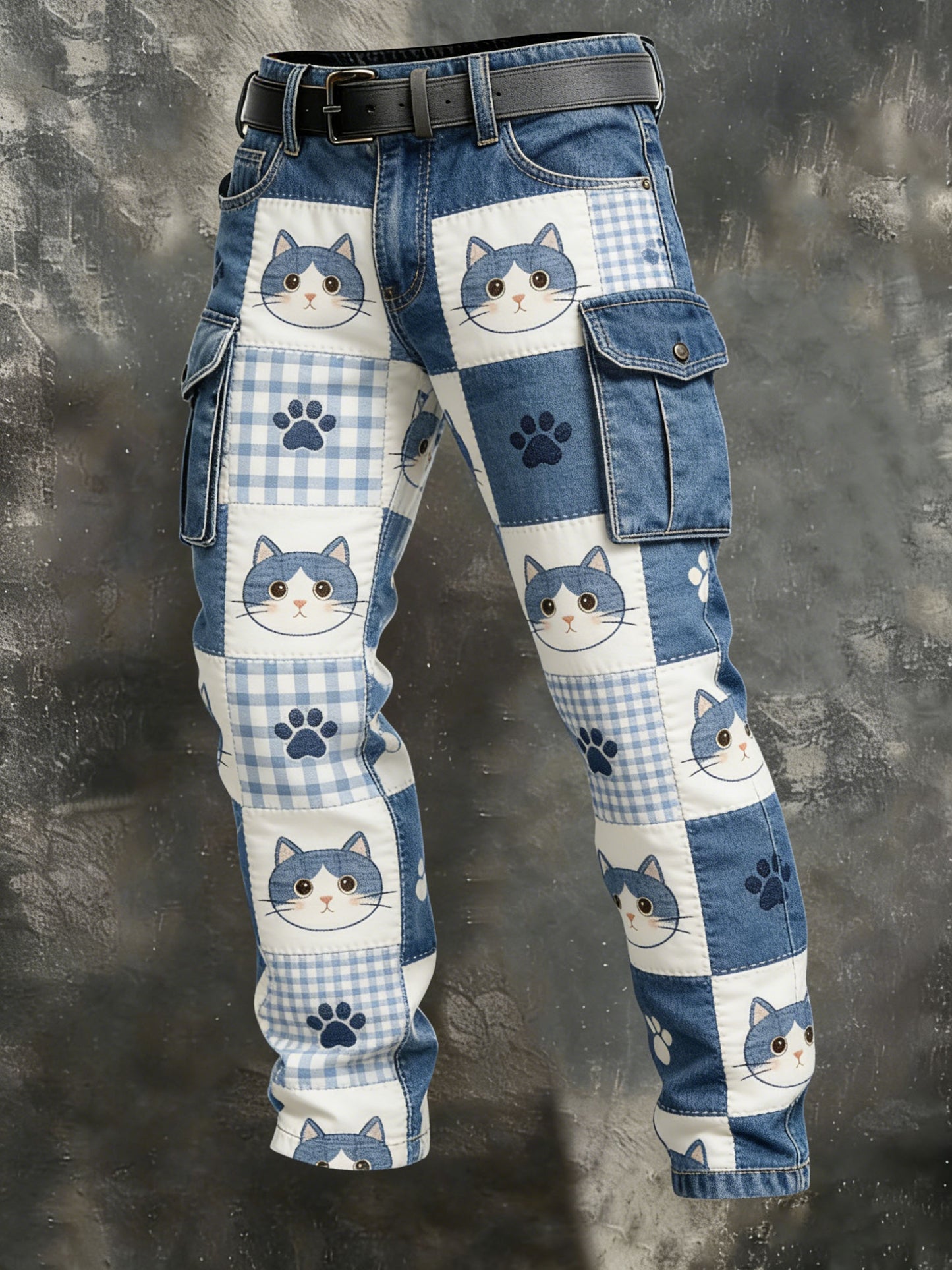 Mäns Vintage Animal Patchwork Print Casual Byxor
