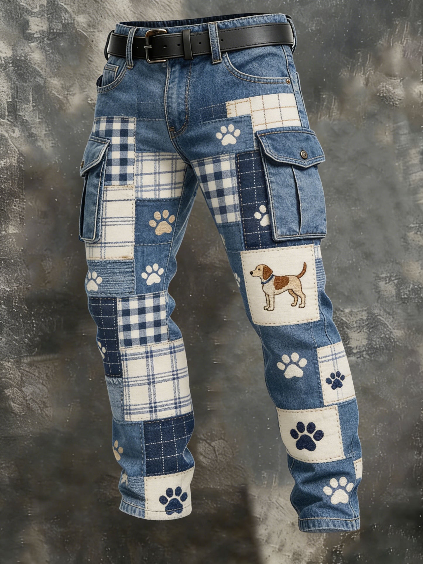 Mäns Vintage Animal Patchwork Print Casual Byxor