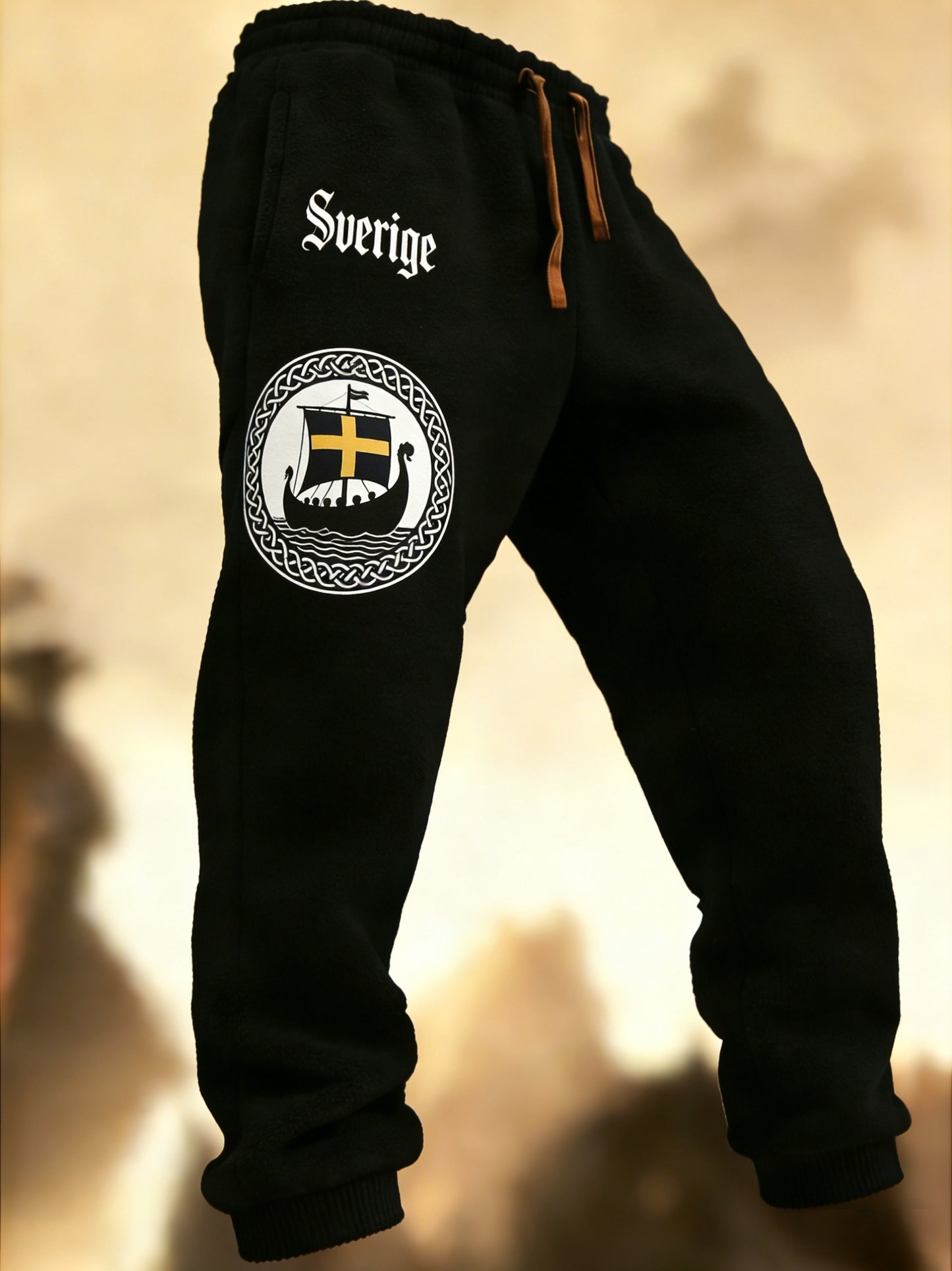Men's Retro Viking Swedish Flag Patch Casual Trousers
