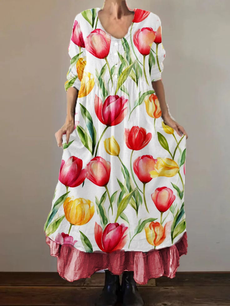 Women's Tulipa Floral Double Layer Long Dress