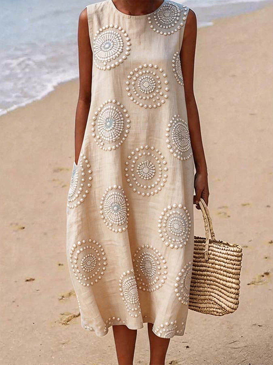 Women's Floral Pattern Linen Blend Dress