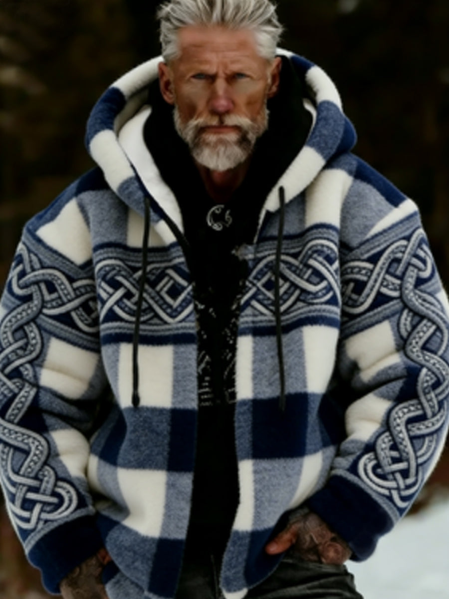 Men's Viking Celtic Art Plush Cozy Warm Zipper Jacket