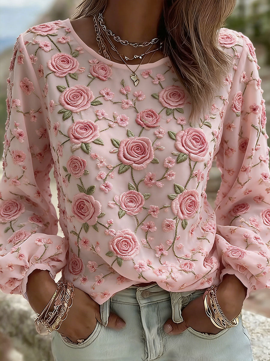 Women's Rose Art Print Casual T-Shirt