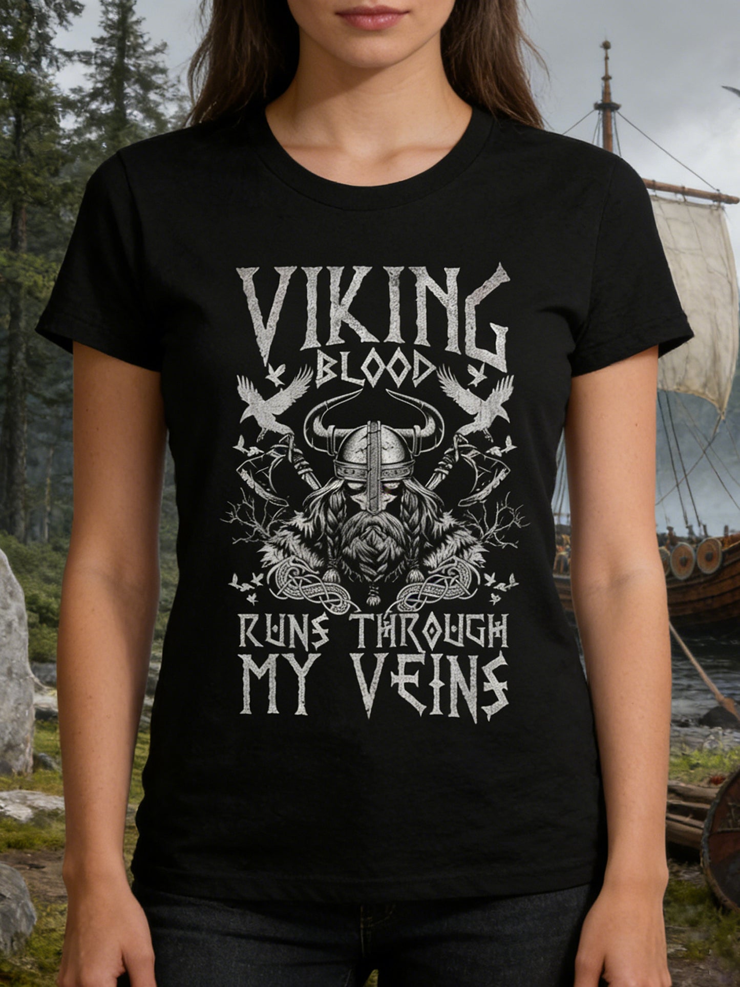Kvinnors svenska Viking Tryck T-shirt