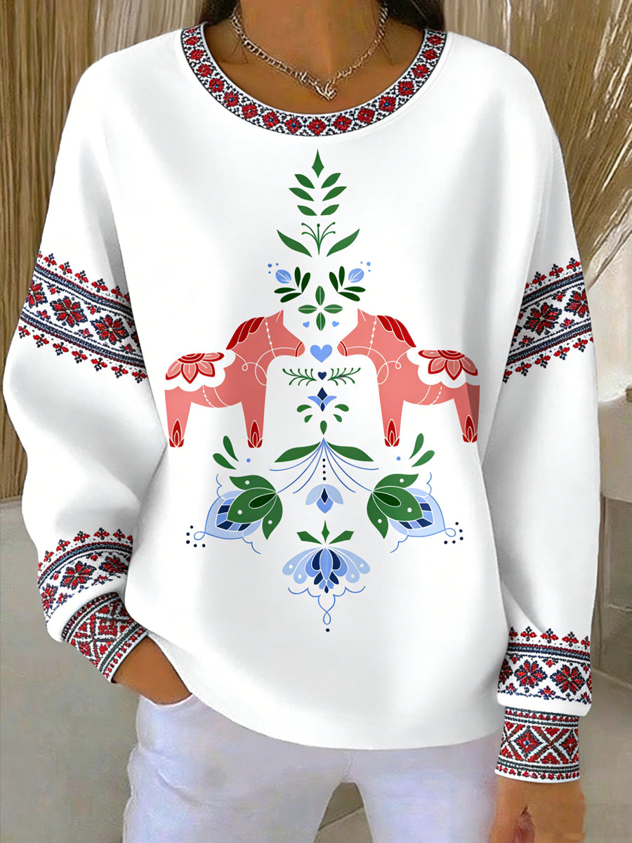 Women's Swedish Dala Horse Art Print Casual Sweatshirt