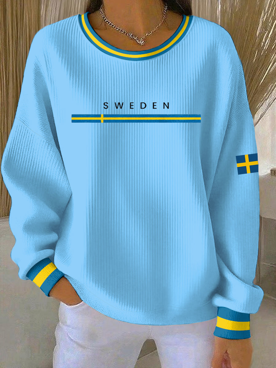 Damsvensk konsttryck avslappnad sweatshirt