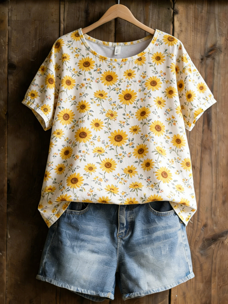 Women Plants Flowers Print Casual T-shirt