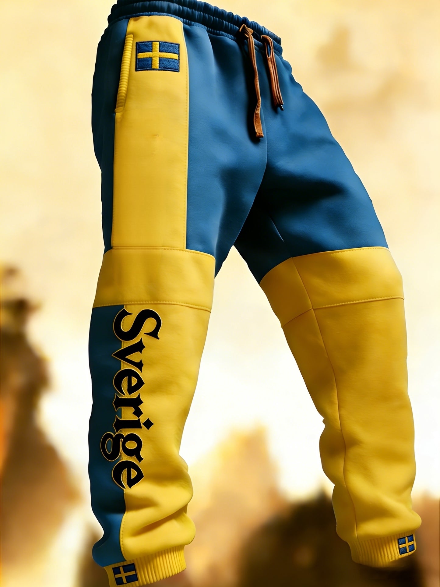 Mäns Retro Viking Svenska flaggbricka Casual Byxor