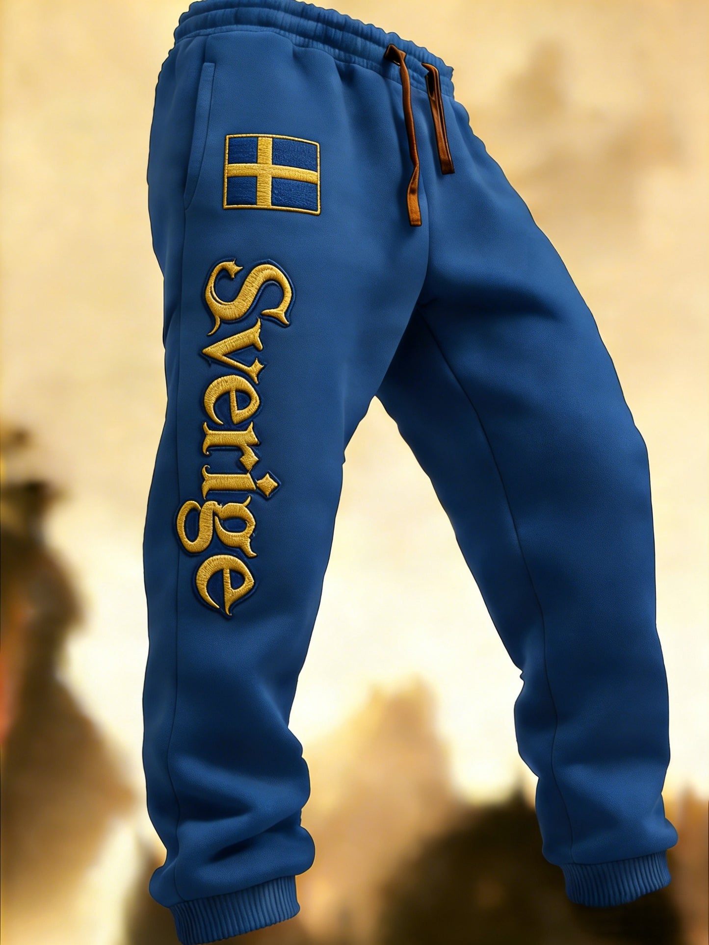 Mäns Retro Viking Svenska flaggbricka Casual Byxor
