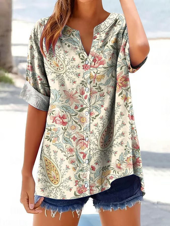 Women's retro-style floral button-down shirt