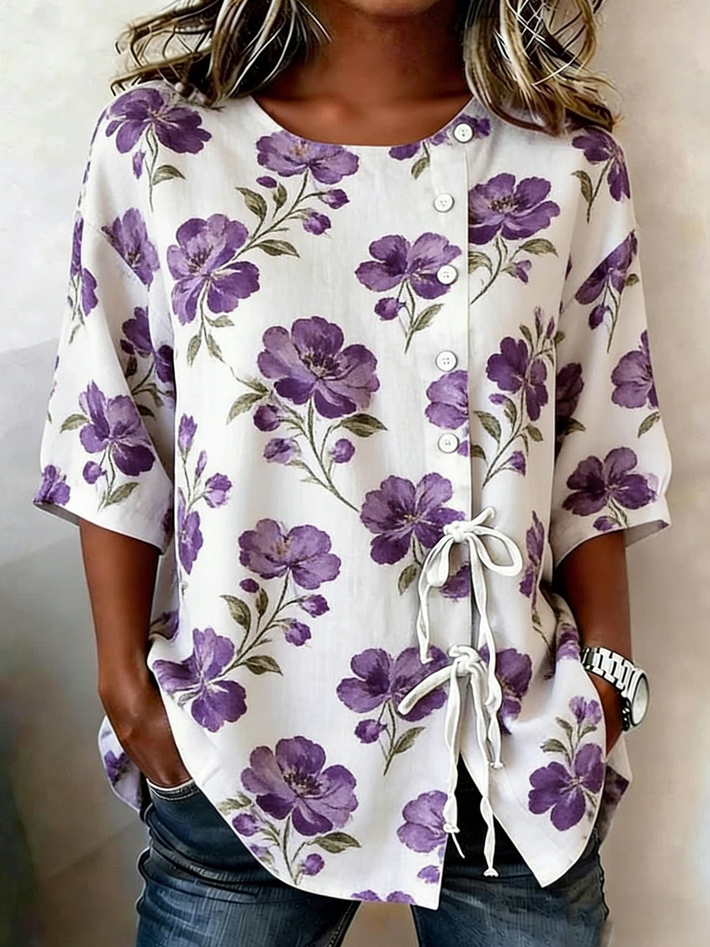 Buttoned linen blend shirt