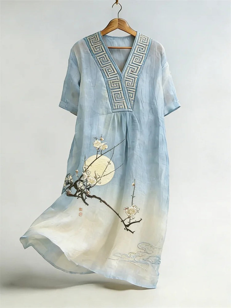 Kvinnors klass japanska landskap konstlin klänning