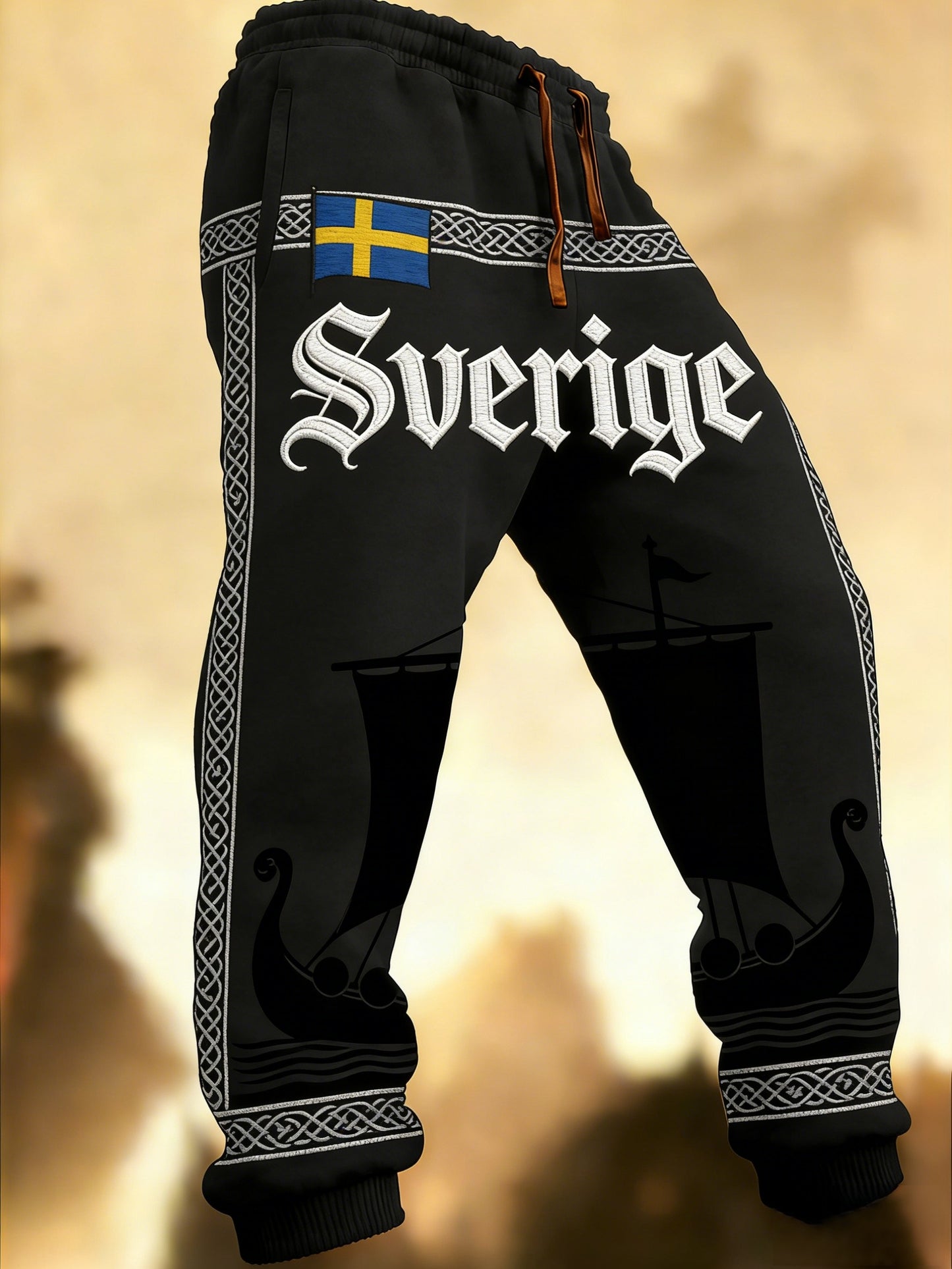 Mäns Retro Viking Svenska flaggbricka Casual Byxor