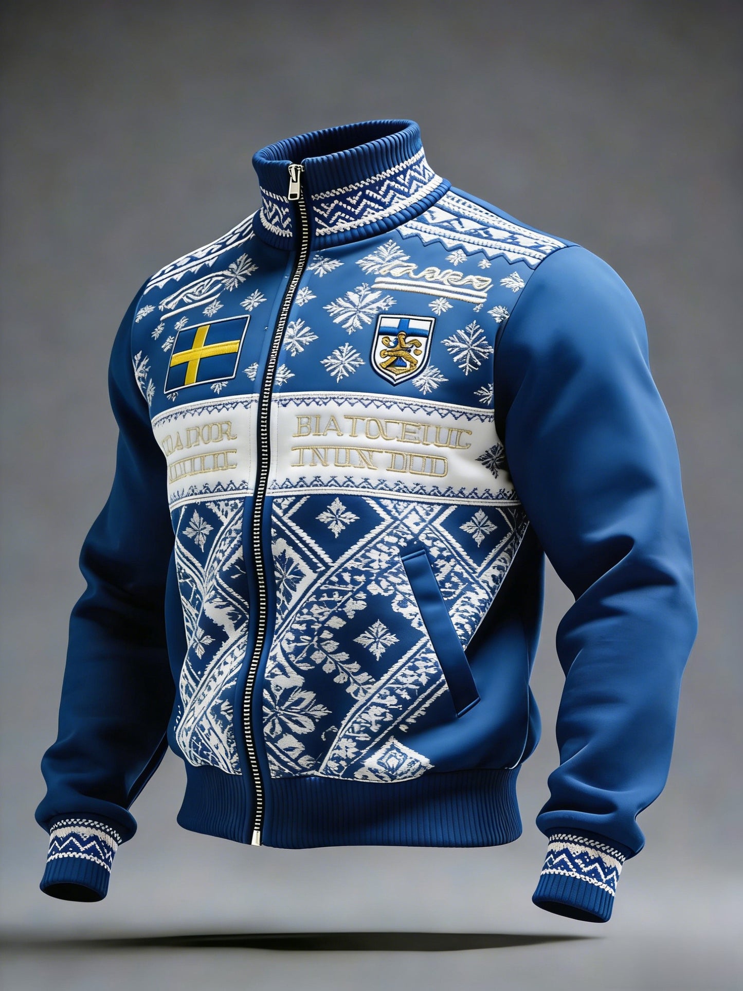 Retro Viking Svensk flaggbricka Casual Sporty Stand Collar Jacka