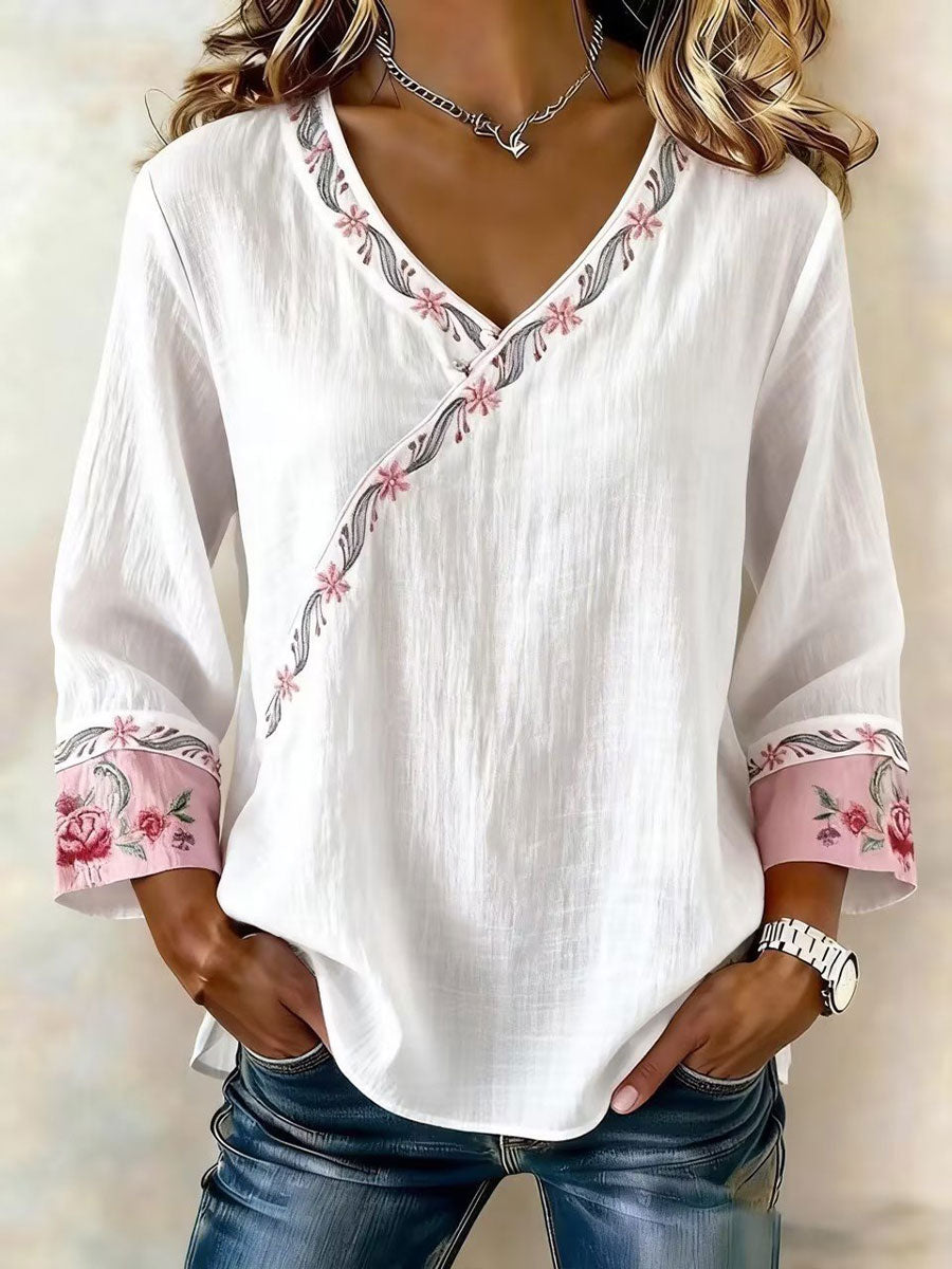 Cotton and linen floral print cardigan