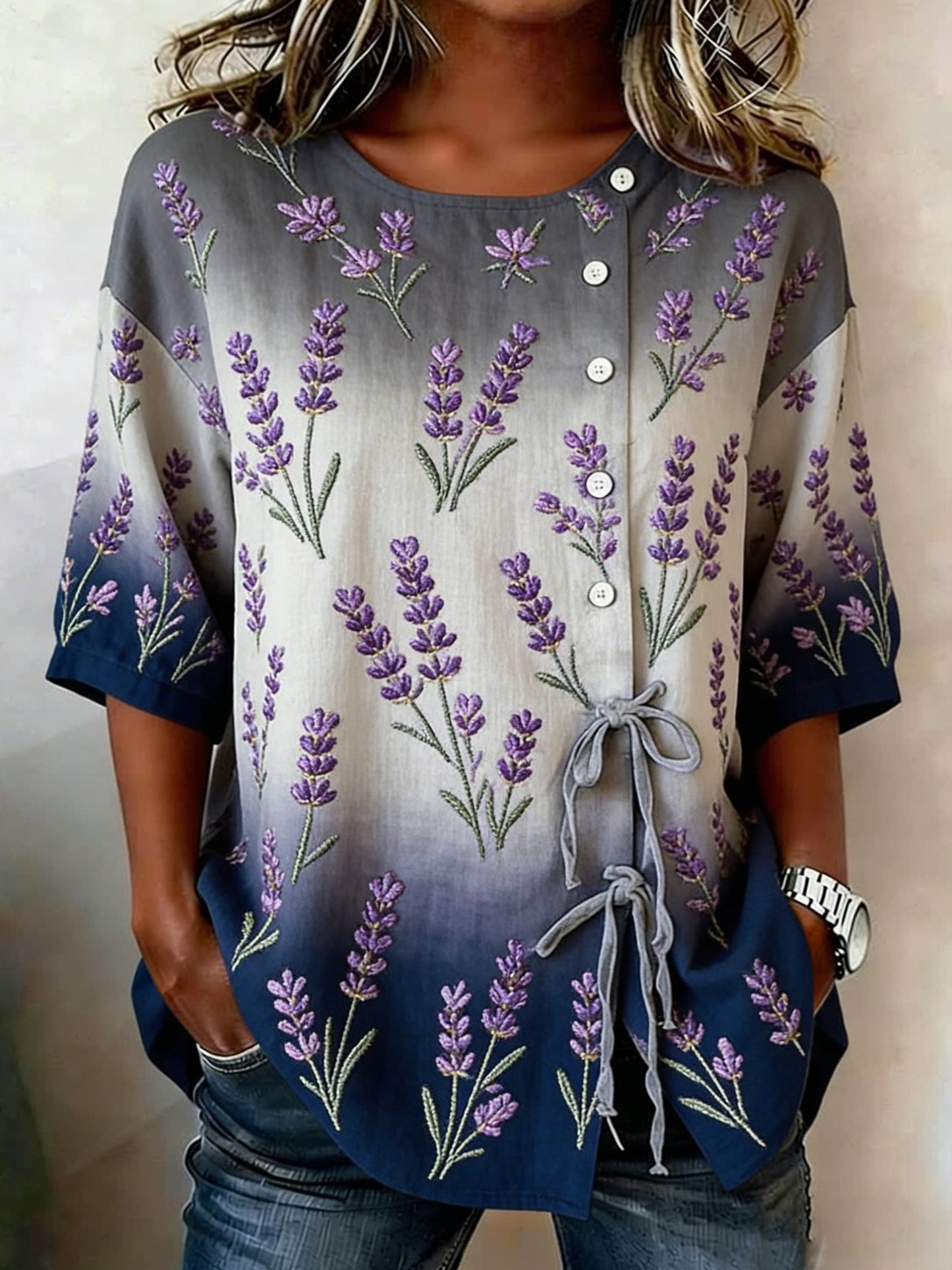 Women's floral linen blend button-down shirt