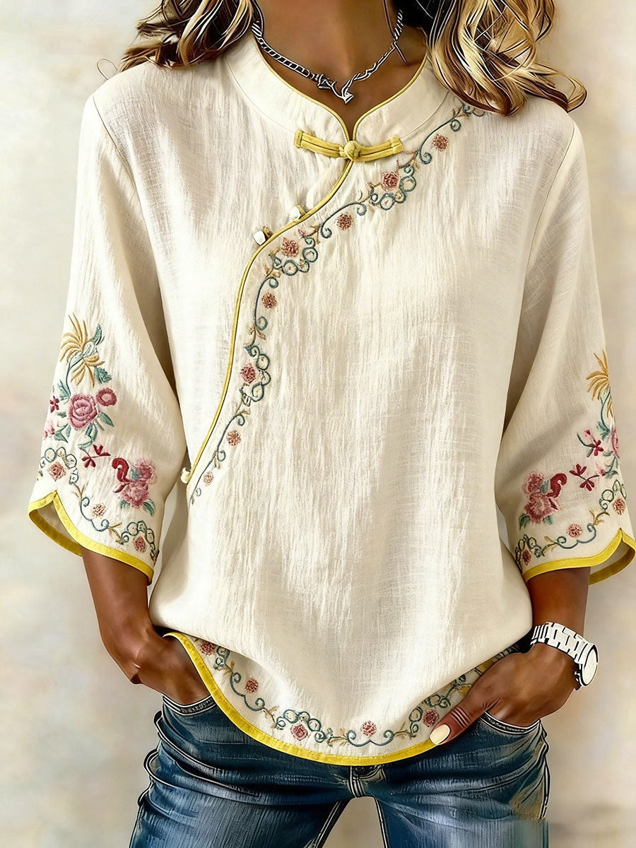 Cotton and linen dust jacket with floral pattern